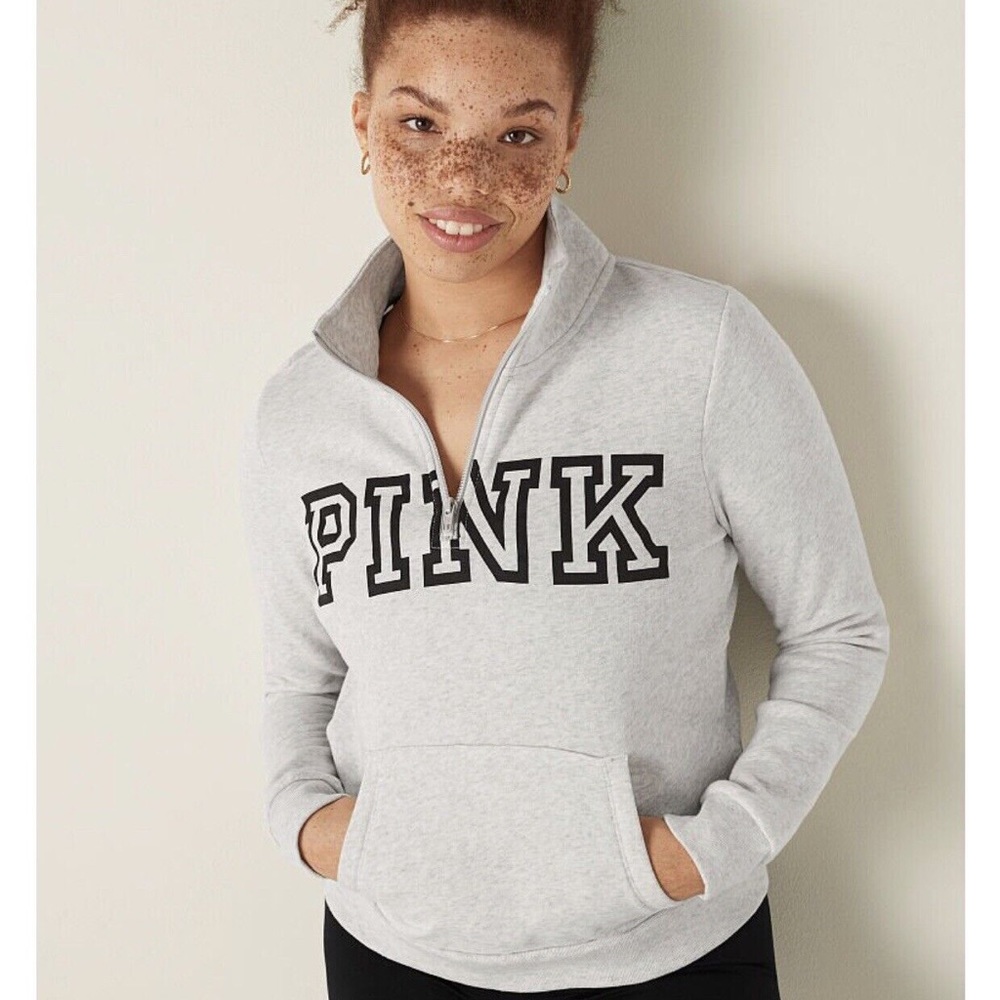 PINK quarter zip sweater grey